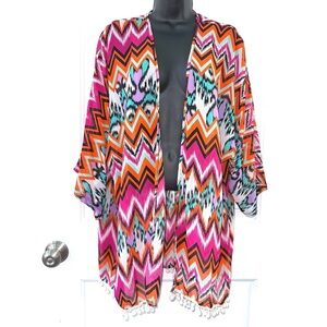 Giddy Up Glamour Boutique Colorful Chevron Print Kimono Shawl